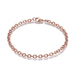 Rose Gold 304 Stainless Steel Cable Chain Bracelets, with Lobster Claw Clasp, Rose Gold, 7-7/8 inch(20cm)