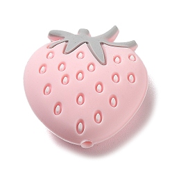Pink Perles focales en silicone écologique de qualité alimentaire à la fraise, perles à mâcher pour les jouets de dentition, Diy soins infirmiers colliers faisant, rose, 27x25x5mm, Trou: 2.3mm