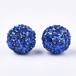 Medium Blue Acrylic Beads, Glitter Beads,with Sequins/Paillette, Round, Medium Blue, 19.5~20x19mm, Hole: 2.5mm
