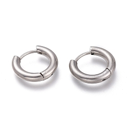 Stainless Steel Color 201 Stainless Steel Huggie Hoop Earrings, with 304 Stainless Steel Pin, Hypoallergenic Earrings, Ring, Stainless Steel Color, 16x3mm, 9 Gauge, Pin: 1mm