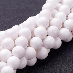 White Natural Mashan Jade Round Beads Strands, Dyed & Heated, White, 12mm, Hole: 1mm, about 34pcs/strand, 15.7 inch