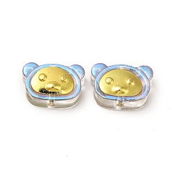 Lilas Pulvériser perles de verre transparentes peintes, avec les accessoires en laiton dorés, ours, lilas, 10x15x5.5mm, Trou: 1.2mm