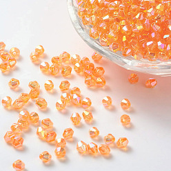 Rouge Orange Perles acryliques transparentes écologiques plaquées couleur bicône ab, rouge-orange, 4x4mm, Trou: 1mm, environ16600 pcs / 500 g