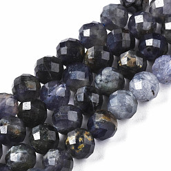 Iolite Brins de perles d'iolite / cordiérite / dichroite naturels, facette, ronde, 6.5mm, Trou: 1mm, Environ 63~64 pcs/chapelet, 15.35 pouces~15.55 pouces (39cm~39.5cm)