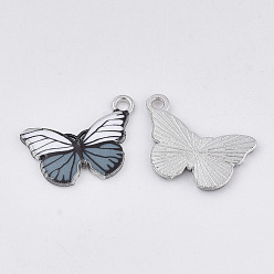 White Printed Alloy Pendants, with Enamel, Butterfly, Platinum, White, 13x20x2mm, Hole: 1.6mm