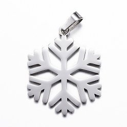 Stainless Steel Color 304 Stainless Steel Pendants, Christmas, Snowflake, Stainless Steel Color, 33.5x27x1.5mm, Hole: 3x5mm