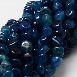 Blue Dyed Natural Agate Chip Beads Strands, Blue, 10~11x10~11x10~11mm, Hole: 1mm, about 27pcs/strand, 15.7 inch