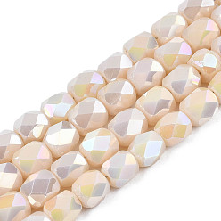Pêche Perles en verre electroplate, de couleur plaquée ab , facette, colonne, peachpuff, 5.5x5mm, Trou: 1.2mm, Environ 99 pcs/chapelet, 21.85 pouce (55.5 cm)