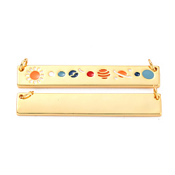Real 18K Gold Plated Brass Enamel Pendants Links, Solar System Pendants, with Jump Rings, Long-Lasting Plated, Rectangle & Planet, Colorful, Real 18K Gold Plated, 6x39x1.5mm, Hole: 3mm