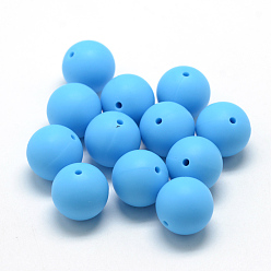 Bleu Ciel Foncé Perles de silicone écologiques de qualité alimentaire, ronde, bleu profond du ciel, 12mm, Trou: 2mm