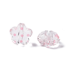 Pink Transparent Acrylic Beads, Flower with Polka Dot Pattern, Clear, Pink, 16.5x17.5x10mm, Hole: 3mm