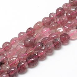Quartz Fraise Naturel de fraise de quartz brins de perles, ovale, 8~15x7~12x4~12mm, Trou: 1mm, Environ 30~45 pcs/chapelet, 15.7 pouce
