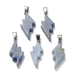 Blue Aventurine Natural Blue Aventurine Pendants, Lightning Bolt Charms with Stainless Steel Color Plated 201 Stainless Steel Snap on Bails, 31~33x13~14x5mm, Hole: 7.5x4.5mm