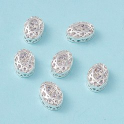 Lavender Eco-friendly Brass Micro Pave Cubic Zirconia Multi-strand Links, Rack Plating, Cadmium Free & Lead Free, Oval, Silver Color Plated, Lavender, 12x8x5mm, Hole: 1.2mm