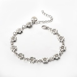 Antique Silver Trendy Tibetan Style Flower Anklets, with Zinc Alloy Lobster Claw Clasps and Iron End Chains, Antique Silver, 230mm