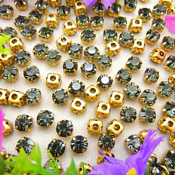 Esmeralda Coser redondo plano en diamantes de imitación, diamantes de imitación de cristal, Enlaces multifilares, con ajuste de puntas de latón, esmeralda, 6 mm, sobre 1400~1440 unidades / bolsa