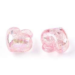 Pink Transparent Crackle Acrylic Pendants, AB Color, Heart, Pink, 15.5x15x10mm, Hole: 3.5mm, about 23400pcs/25000g
