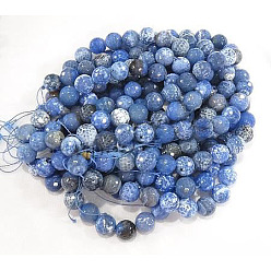 Blue Faceted Natural Agate Beads Strands, Round, Dyed & Heated, 14mm, Hole: 2mm, about 27pcs/strand, 16 inch