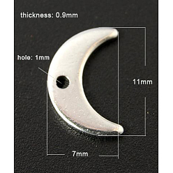 Stainless Steel Color 201 Stainless Steel Stamping Blank Tag Pendants, Moon, 11x7x0.9mm, Hole: 1mm