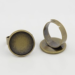 Antique Bronze Brass Pad Ring Findings, Adjustable, Antique Bronze, Tray: 16mm, 5x17mm