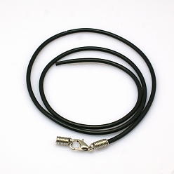 Платина Черная резина решений ожерелье шнура, с железной фурнитурой, платина, 17 дюйм, 3 мм