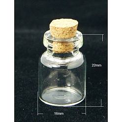 Clair Contenants de perles de bocal en verre, avec bouchon en liège, souhaitant bouteille, clair, 16x22mm, goulot d'étranglement: 10mm de diamètre, capacité: 3.5 ml (0.12 fl. oz)