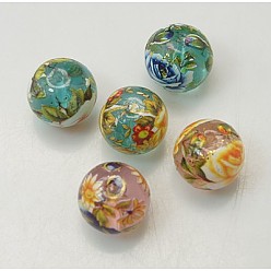 Mixed Color Glass Printed Beads, Round, Mixed Color, 10mm, Hole: 0.5mm