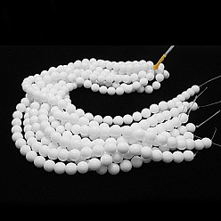 Blanc Perles verre opaque brins, imitation agate blanche, ronde à facettes, blanc, 10 mm de diamètre, Trou: 1mm