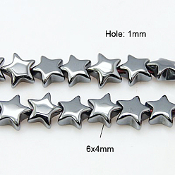 Gray Non-Magnetic Synthetic Hematite Beads Strands, Star, Gray, 6x6x4mm, Hole: 1mm