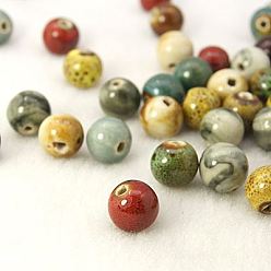 Mixed Color Handmade Fancy Antique Glazed Porcelain Beads, Round, Mixed Color, 14mm, Hole: 2mm