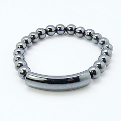 Non-magnetic Hematite Non-Magnetic Synthetic Hematite Bracelets, 49mm, Round: 8mm, Tube: 35~38x9~10mm
