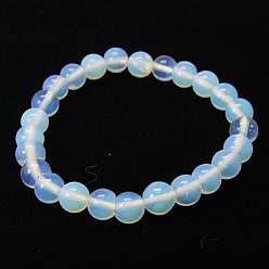 White Opalite Stretch Bracelets, with Elastic Cord, White, 55mm