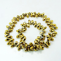 Golden Plated Electroplate Glass Beads Strands, Top Drilled Beads, Faceted, Teardrop, Golden Plated, 13x6mm