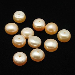 Pink Grade AA Natural Cultured Freshwater Pearl Beads, Half Drilled Hole, Half Round, Pink, 6.5~7x5~6mm, Hole: 1mm