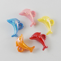 Color mezclado Opacos ab acrílico de color encantos de delfines, color mezclado, 18x13x8 mm, Agujero: 3 mm, sobre 1020 unidades / 500 g