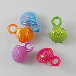 Mixed Color Opaque Acrylic Pendants, AB Color, Shell, Mixed Color, 17x11x9mm, Hole: 4mm, about 920pcs/500g
