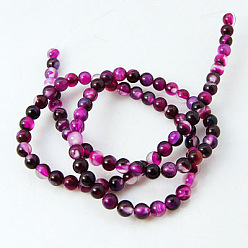 Magenta Natural Striped Agate/Banded Agate Beads Strands, Round, Dyed, Magenta, 4mm, Hole: 1mm