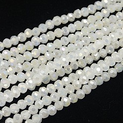 White Electroplate Glass Beads Strands, Imitation Jade, Faceted Cube, White, 4x4x4mm, Hole: 1mm