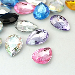 Mixed Color Flat Back Cabochons, Acrylic Rhinestone Beads, Faceted, teardrop, Mixed Color, 18x13x5.5mm