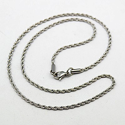 Stainless Steel Color 304 Stainless Steel Necklaces Men's Rope Chain Necklaces, with Lobster Claw Clasps, Stainless Steel Color, 17.7 inch(45cm)