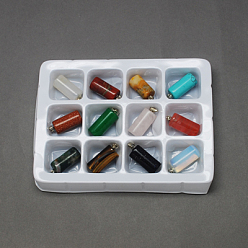 Mixed Color Gemstone Pendants, with Brass Clasps, Mixed Stone, Column, Mixed Color, 25x11mm, Hole: 6x2mm, 12pcs/box