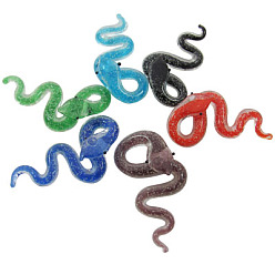 Couleur Mélangete Chalumeau lumineuse main gros pendentifs, serpent, couleur mixte, 62x27x7mm, Trou: 10mm
