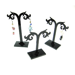 Black Black Pedestal Display Stand, Jewelry Display Rack, Earring Tree Stand, about 8cm wide, 8~12cm long. 3 Stands/Set
