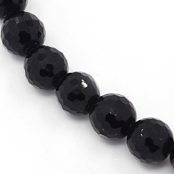 Noir Synthétiques pierre noire brins de perles, teint, ronde à facettes, noir, environ 4 mm de diamètre, Trou: 0.8mm