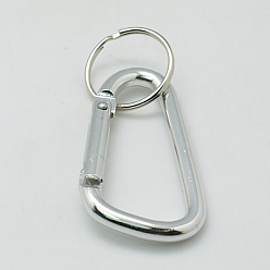 Silver Aluminum Carabiner Keyring, with Iron Clasps, Oval, Silver, 57x30.5mm