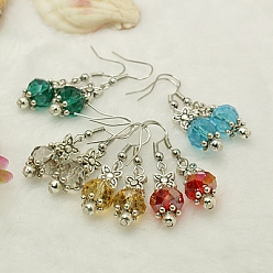 Mixed Color Trendy Glass Ball Dangle Earrings, with Tibetan Style Beads and Brass Earring Hooks, Mixed Color, 40mm