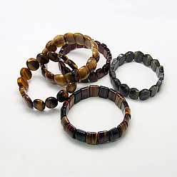 Mixed Color Tiger Eye Stretch Bracelets, with Elastic Cord, Mixed Color, 52~59mm
