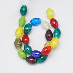 Mixed Color Handmade Lampwork Beads, Pearlized, Oval, Mixed Color, 17x12mm, Hole: 1mm