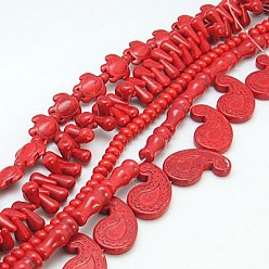 Красный Синтетические бирюзовые бусины, окрашенные, разнообразные, красные, 4x6x4 мм, отверстие : 1 мм, 15.5~17 дюйм, 18~100 шт / нитка, 17~43 нитей / кг
