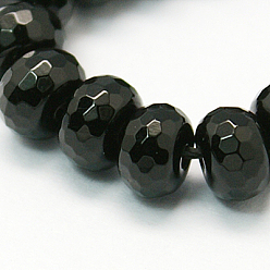 Black Natural Black Onyx Beads Strands, Dyed, Faceted, Rondelle, Black, 10x6mm, hole: 1mm, 16 inch, 66pcs/strand